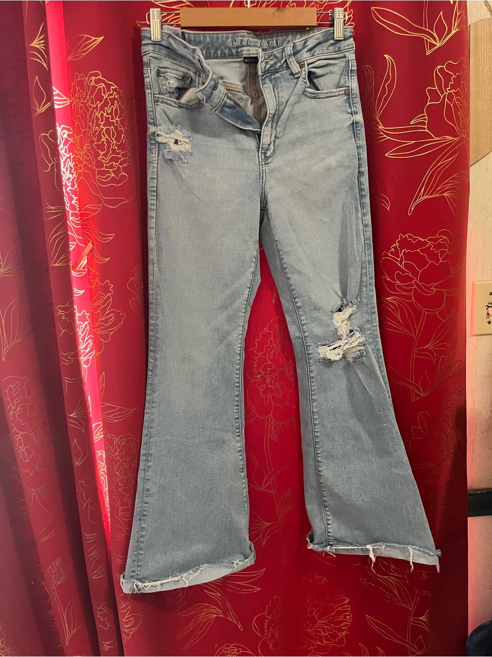American Eagle Outfitters Light Blue Distressed Flare Jeans